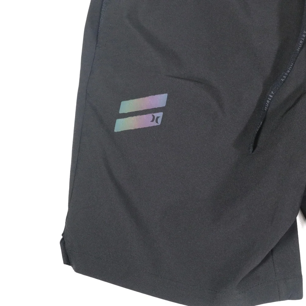 Hurley Athletic Shorts Mens Small Black Iridescent Logo Lined Active Gym Beach